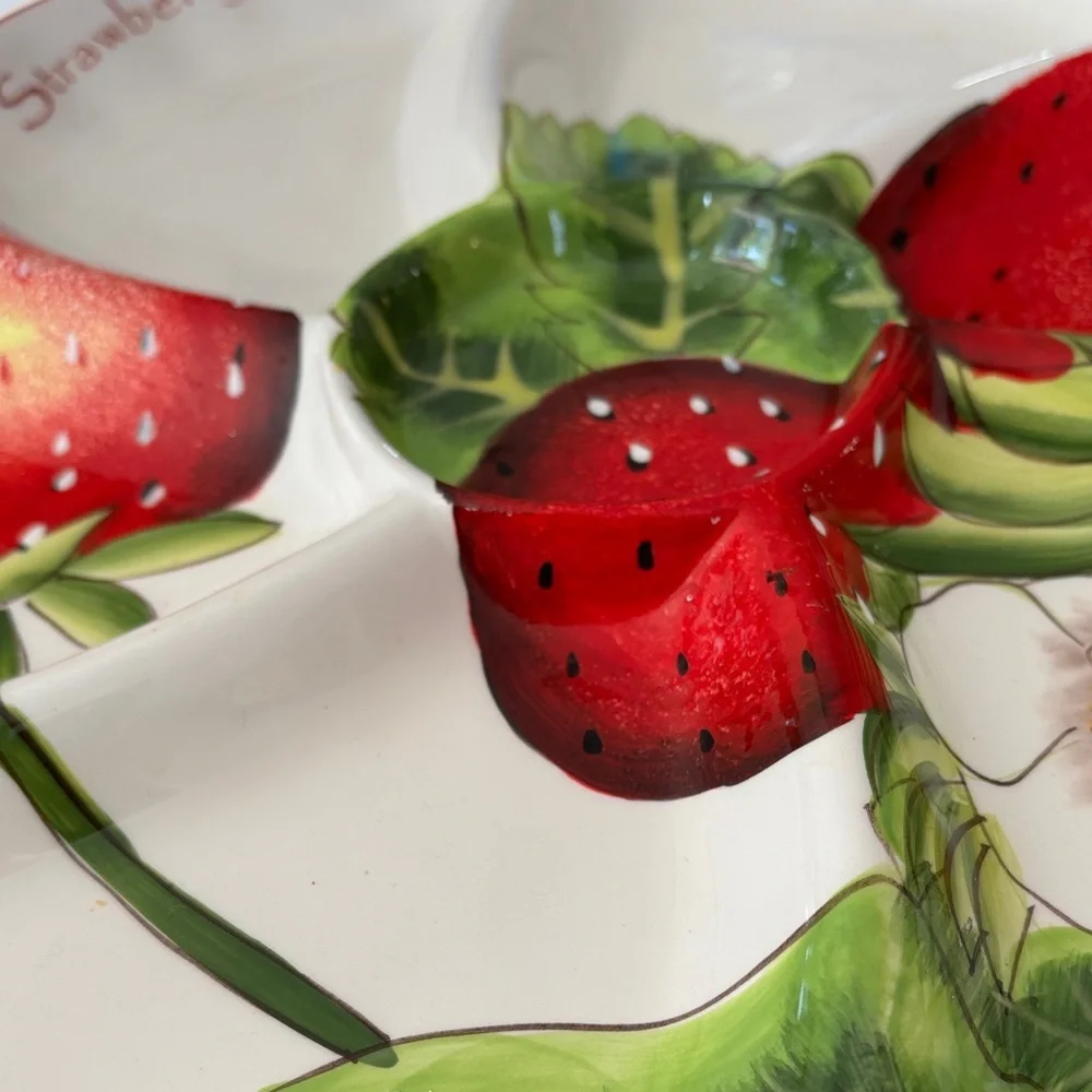 Pier 1 Red and White Strawberry Divided Plate